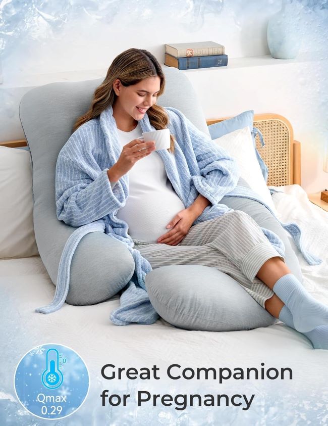 Momcozy U-Shaped Pregnancy Pillow with Cooling Cover, 57 Inch Full Body Support for Side Sleepers