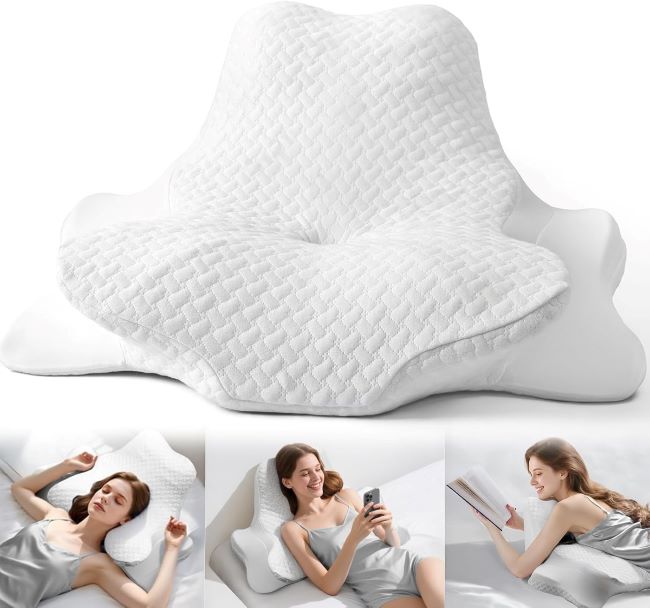 DIIKEN white cervical and reading wedge pillow for bed rest, ergonomic memory foam for head, chin, and back support