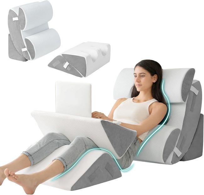 Hansleep 6-piece white bed wedge pillow set for post-surgery, sleep apnea, acid reflux, and adjustable reading support