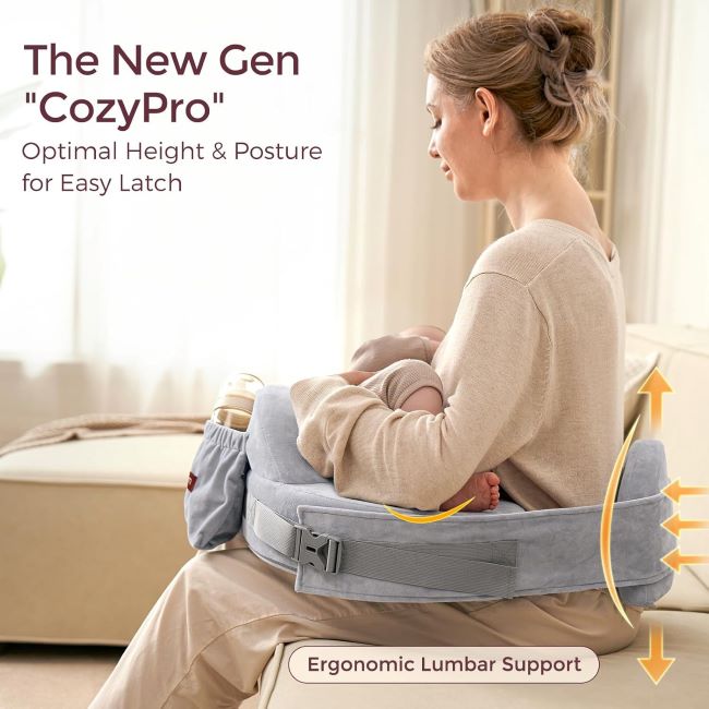 Momcozy CozyPro Nursing Pillow with memory foam, adjustable ergonomic breastfeeding support with lumbar and arm support