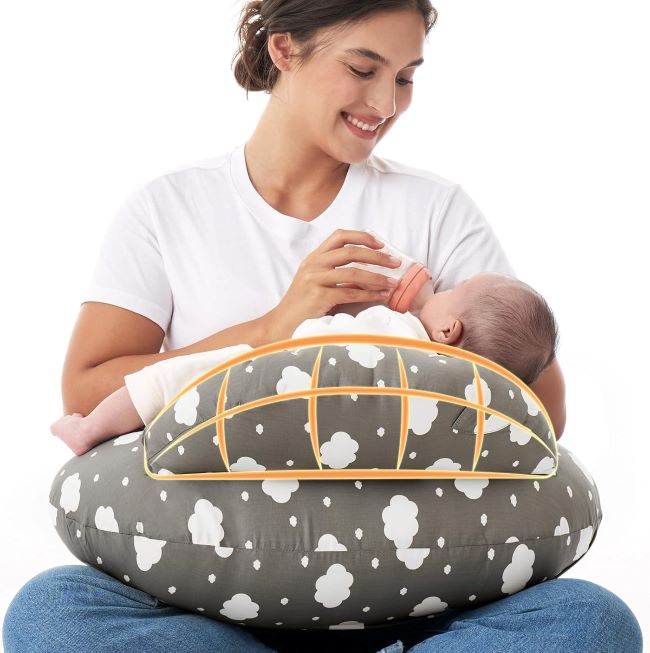 Momcozy Original Nursing Pillow with safety guard, wider breastfeeding pillow with removable cotton cover for hands-free feeding