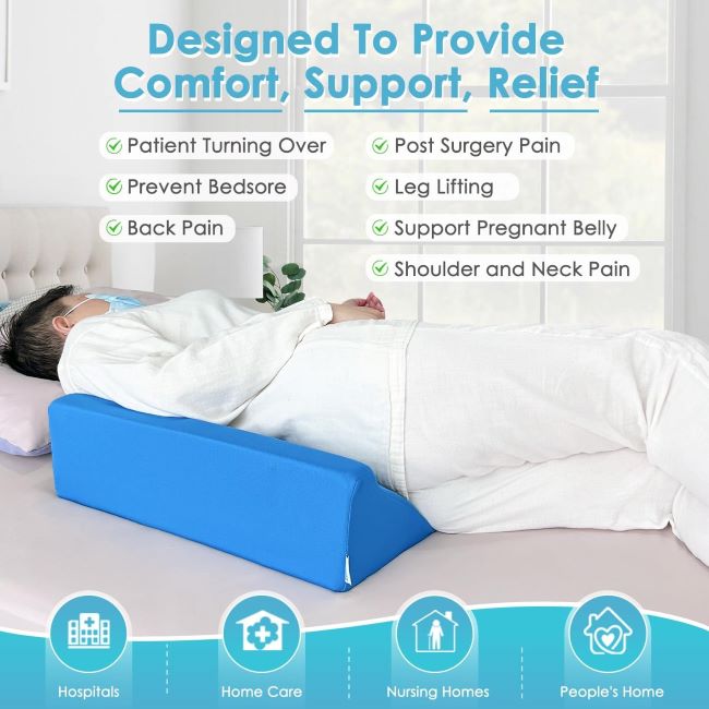 NEPPT blue bed wedge pillow for seniors and post-surgery support, ergonomic triangle foam for back and butt relief