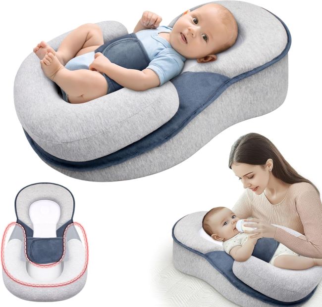 XFaa gray nursing pillow small size, soft ergonomic breastfeeding support cushion for mom and baby