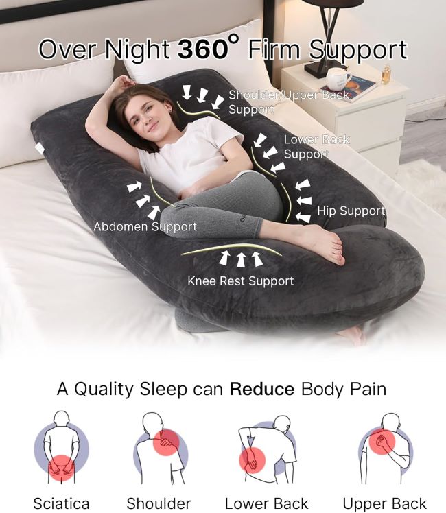 ALLOPERA full body maternity pillow supporting neck, shoulders, and legs for comfortable side sleeping