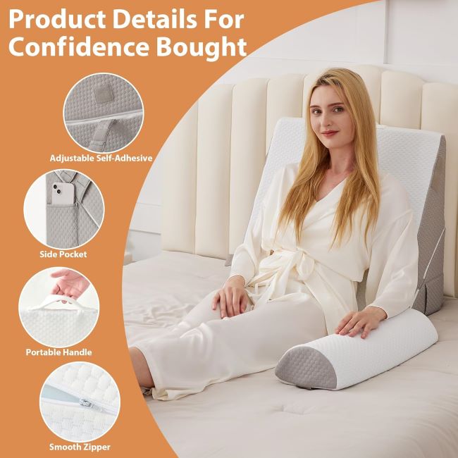 BIEEZZK wedge pillow set with adjustable height providing head, neck, and back support for better sleep