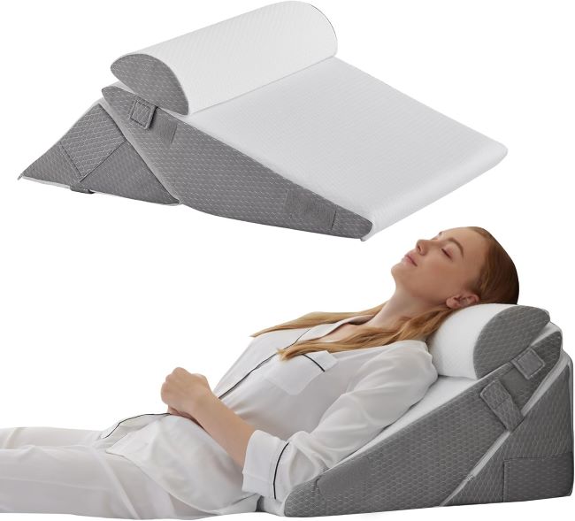 Bedluxe orthopedic wedge pillow set for acid reflux relief, post-surgery support, and elevated sleeping comfort