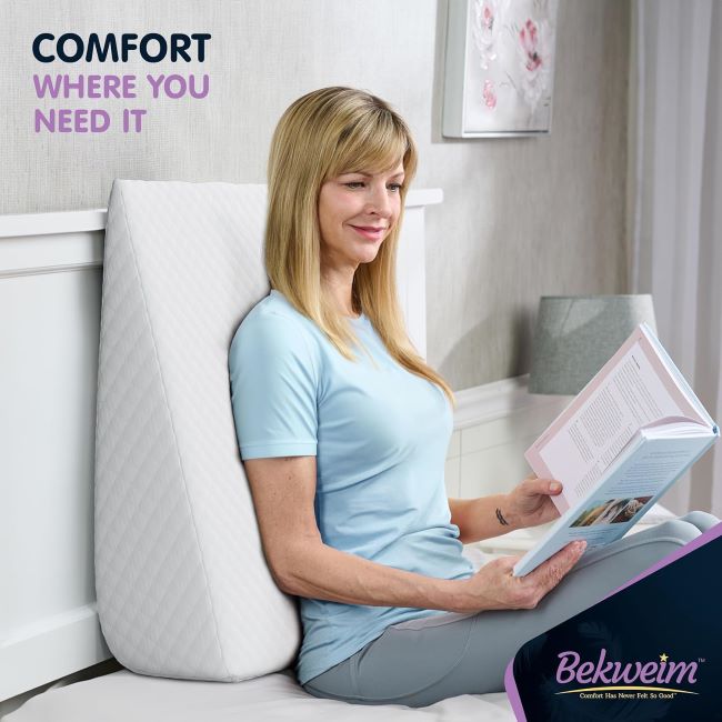Bekweim curved wedge pillow designed for multi-position use supporting back, legs, and knees