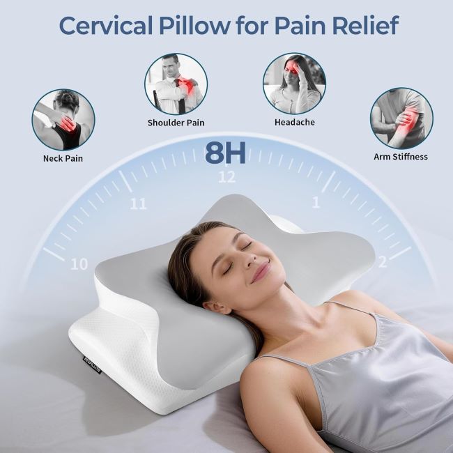 Bespillow cooling cervical neck pillow with ergonomic contour support for side, back, and stomach sleepers