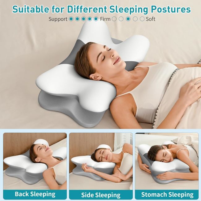Besyodo contour memory foam cervical pillow designed for neck support and comfortable side, back, and stomach sleeping