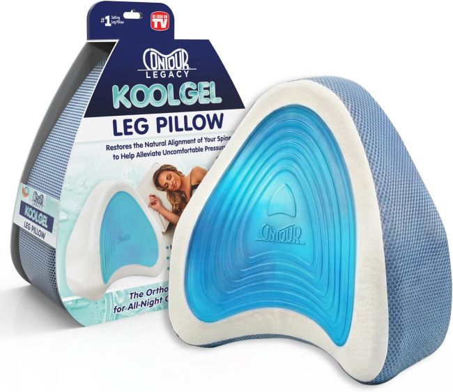Contour Legacy knee pillow placed between legs to relieve hip and back pressure for side sleepers