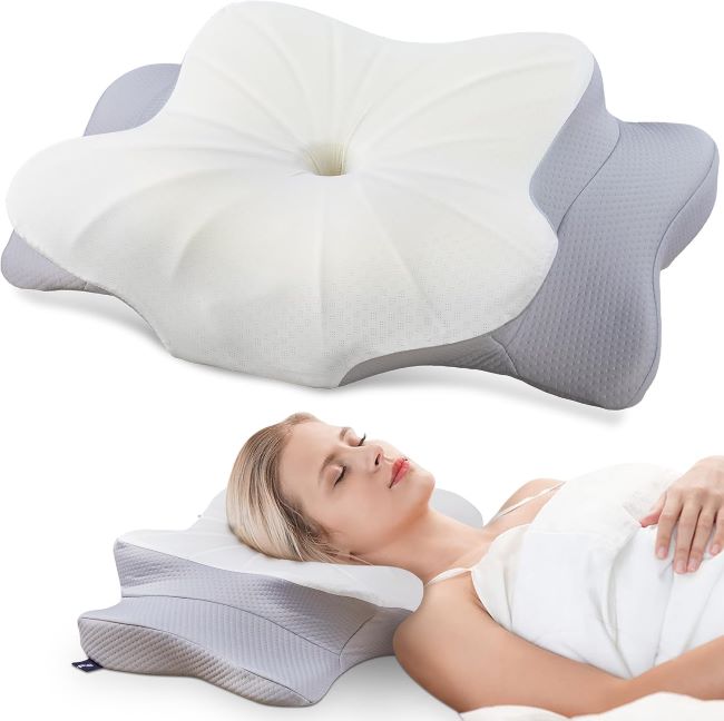 DONAMA ergonomic contour memory foam pillow providing neck and shoulder support for side and back sleepers