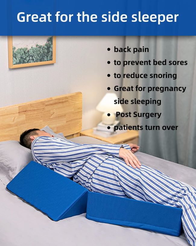 Fanwer 3-in-1 wedge pillow positioned at an angle for side sleeping and body support during recovery