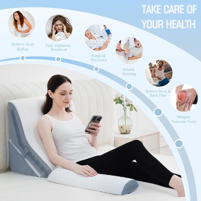 Foamalusion 3-piece adjustable wedge pillow setup for back and leg pain relief in multiple positions