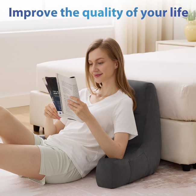 IPYNBAP memory foam reading pillow with arm support designed for sitting up in bed, dorms, and TV viewing
