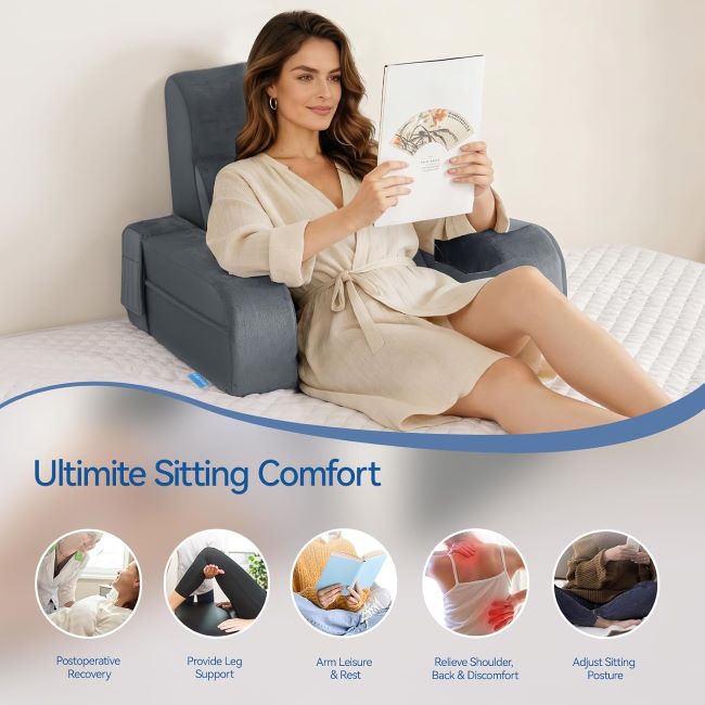 Kayfia 10-in-1 reading pillow with detachable armrests and gel memory foam for reading, gaming, and work support
