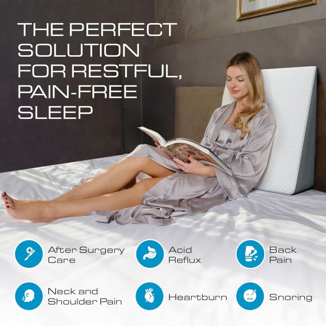 Kolbs bed wedge pillow elevating upper body to reduce reflux and improve breathing during sleep