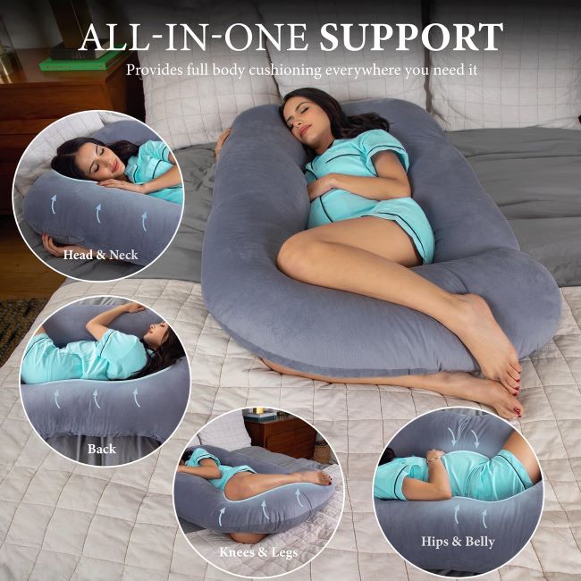Pharmedoc U-shape body pillow providing full-length support for side sleeping comfort