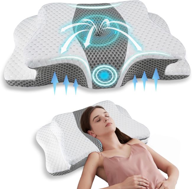 QIUBABYO adjustable cervical memory foam pillow designed for neck support and improved spinal alignment during sleep