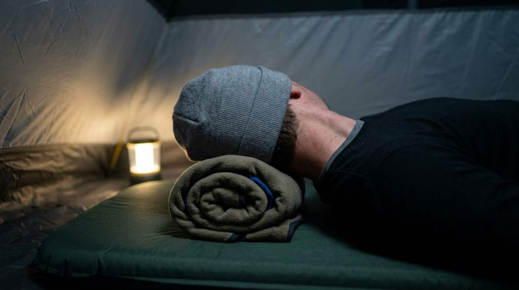Side sleeper using a camping pillow under the stars