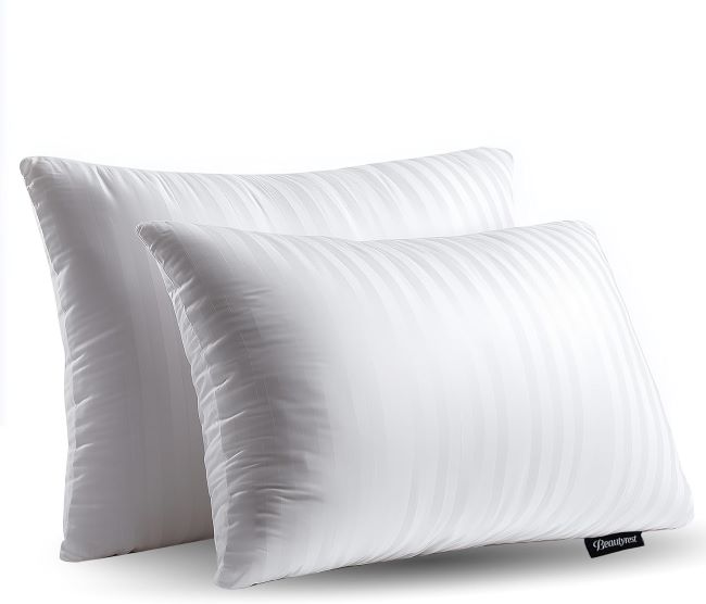Beautyrest luxury goose feather pillows with 500-thread-count cotton cover, queen size, pack of 2