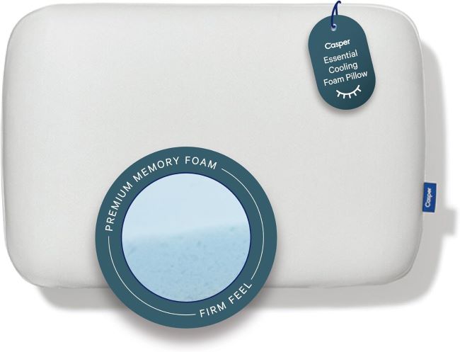Casper Sleep Essential cooling memory foam pillow with breathable cooling cover and firm support for side sleepers