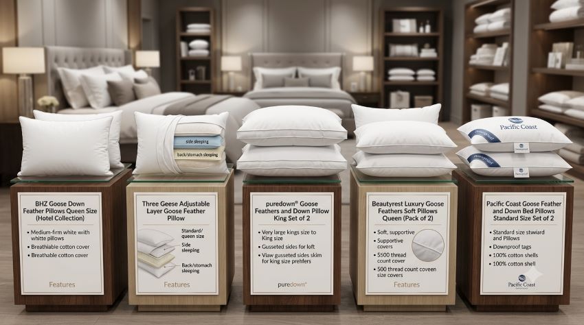 Goose feather and down pillow offering plush comfort for every sleep style in a Florida bedroom