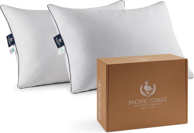 Pacific Coast goose feather and down pillows with 100% cotton shell, standard size, set of 2