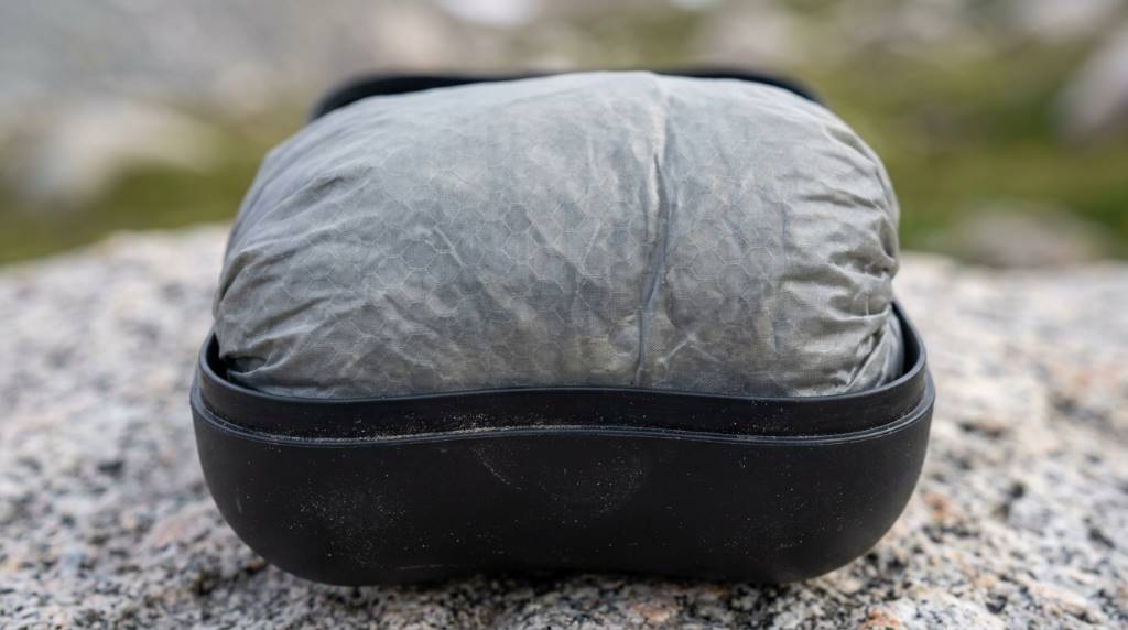 Lightweight camping pillow packed for backpacking