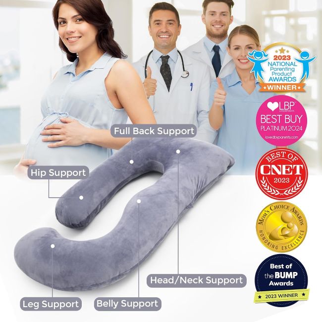 Momcozy pregnancy pillow for back, belly, hip, and leg support