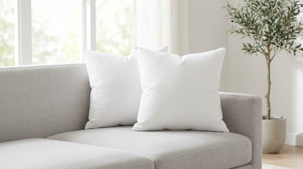 Utopia Bedding throw pillows in different sizes on a sofa